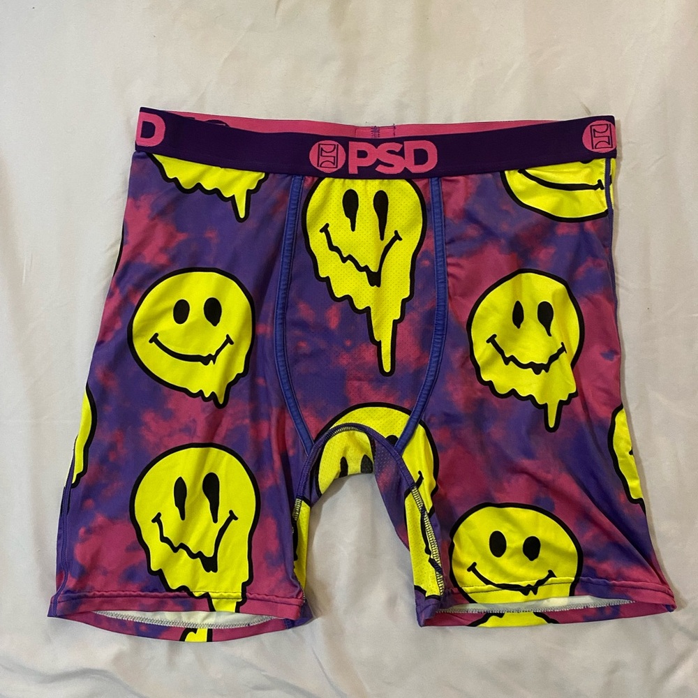 PSD Mens Melting Smiley Face Boxer Briefs - Purple and Yellow